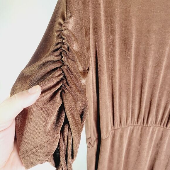 Lilian Vintage Elegant Cocoa Brown V-Neck Dress - Picture 10 of 15